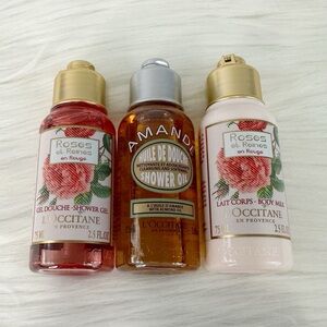L'OCCITANE Roses Shower Gel, Almond Shower Oil, and Body Milk Set